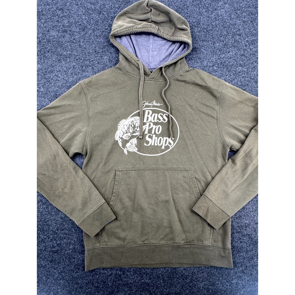 Bass Pro‎ Shops Hoodie Mens Small Olive Green Johnny Morris Fishing Logo Cotton